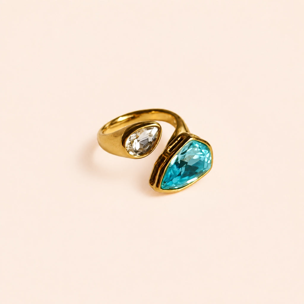 Bague LAO Or bleu vue de profil
