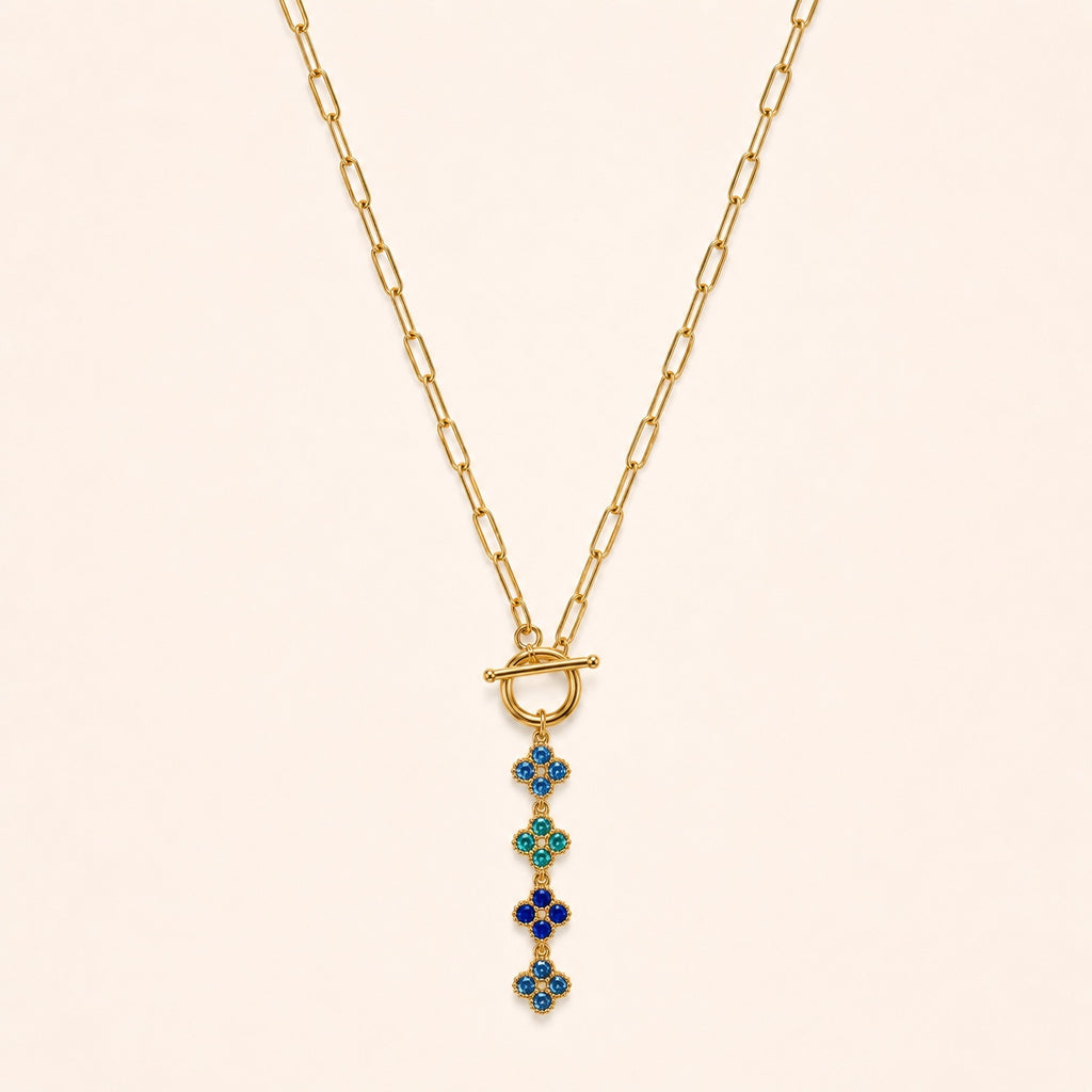 Collier long MOÉA Or bleu sur fond clair