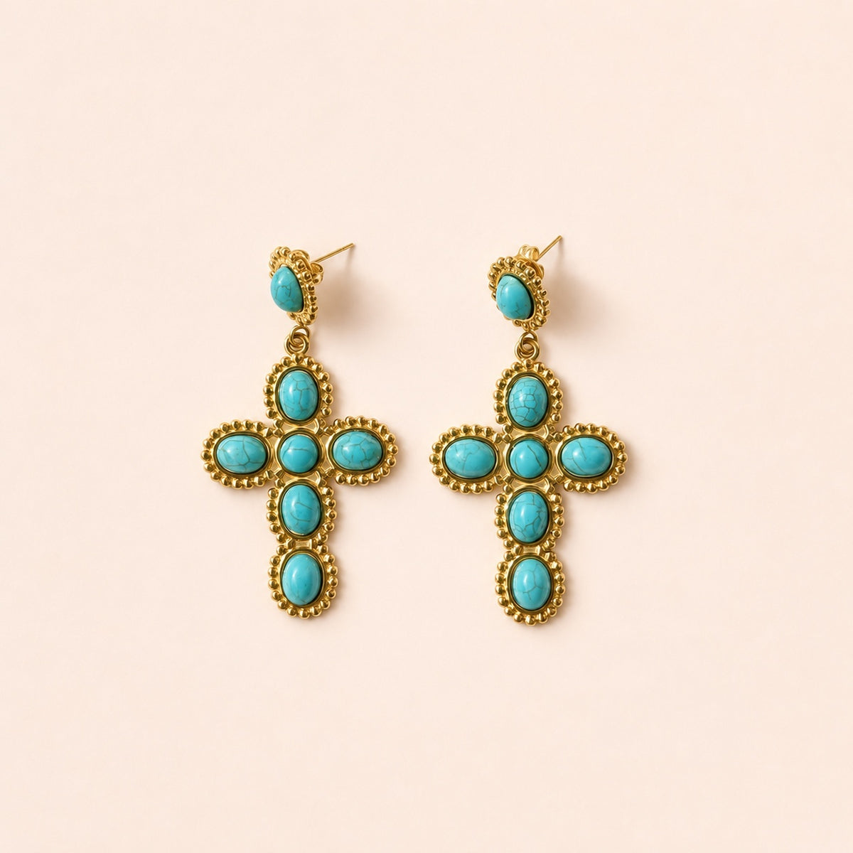 Boucles d’oreilles TÉA Or turquoise sur fond clair